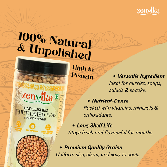 Unpolished White Dried Peas (Safed Matar)- 900 gm