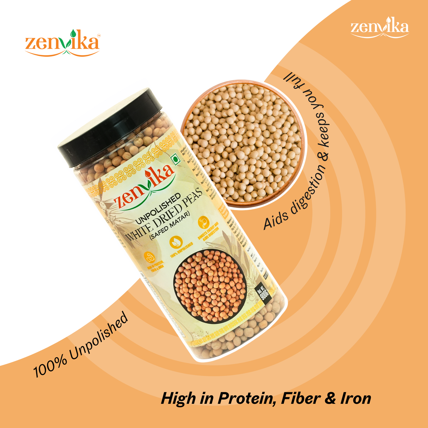 Unpolished White Dried Peas (Safed Matar)- 900 gm